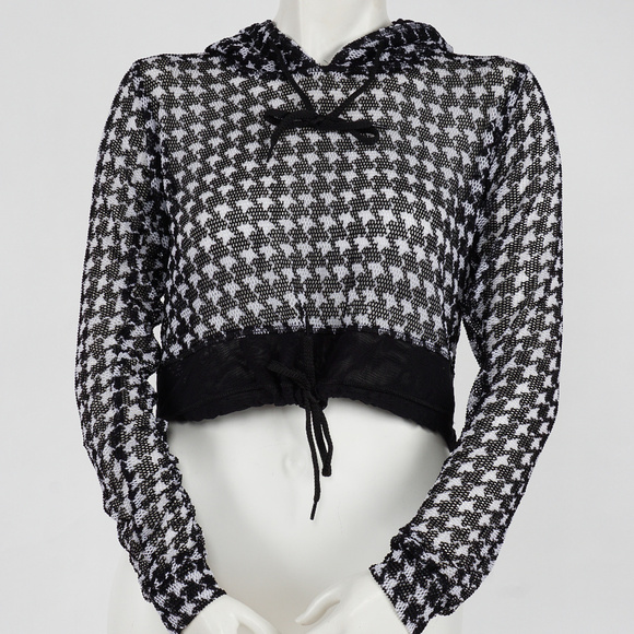 Fit Division Tops - Sheer Mesh Cropped Hoodie longs sleeves